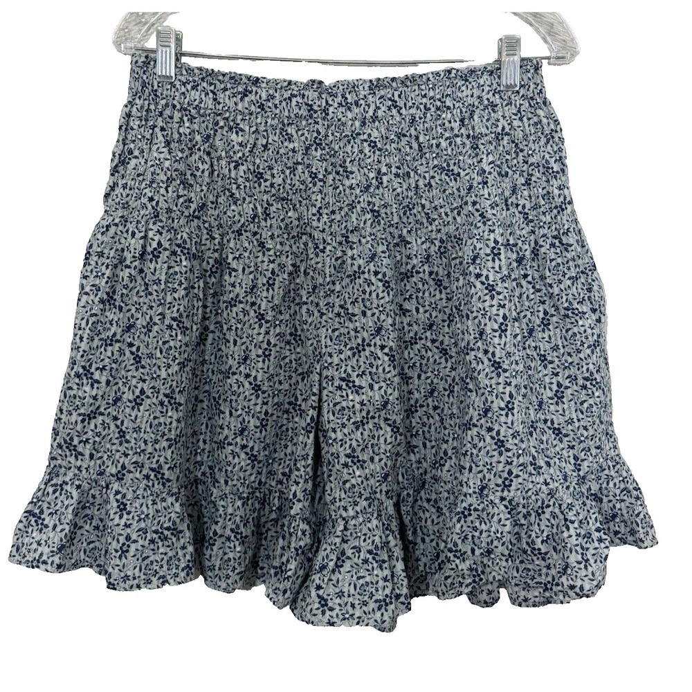 MADEWELL - Navy Smock-Waist w/ White Bandana Flower Ruffle Skort - Medium